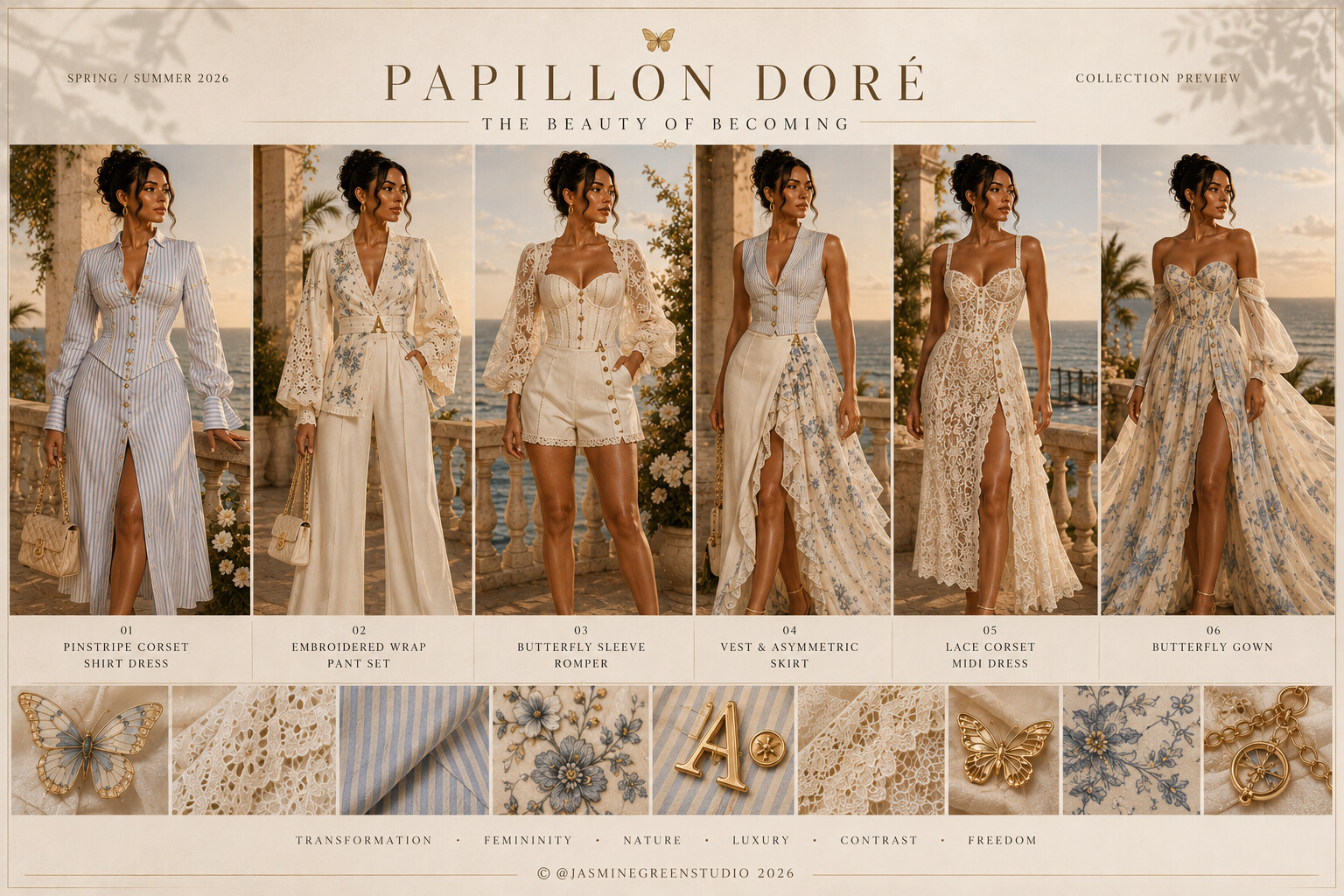 Papillon Doré Spring/Summer 2026 collection preview, six looks with fabric and material story