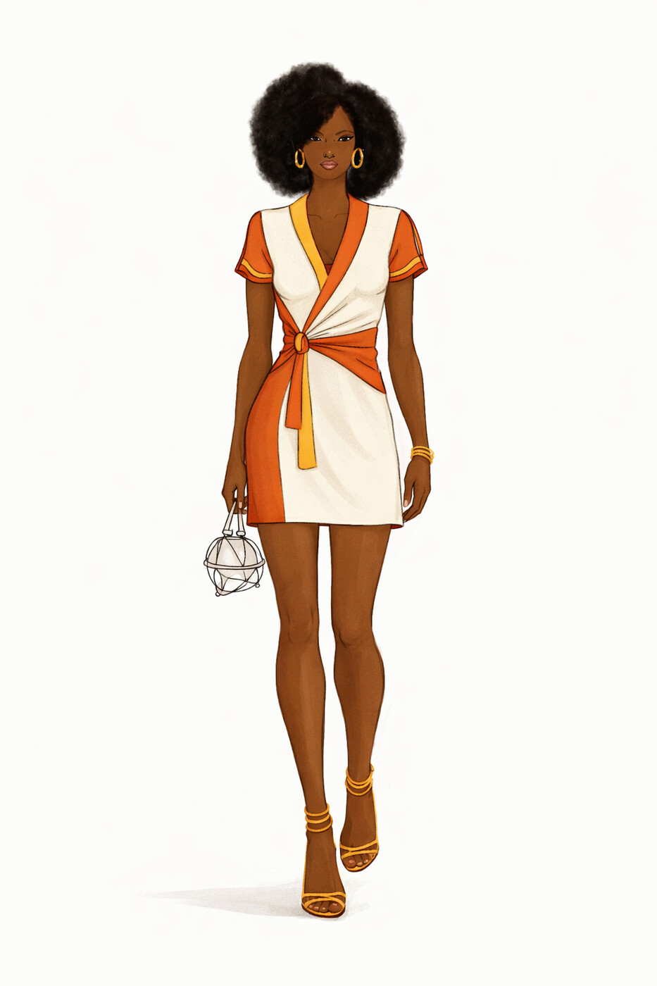 Illustrated croquis sketch, wrap dress