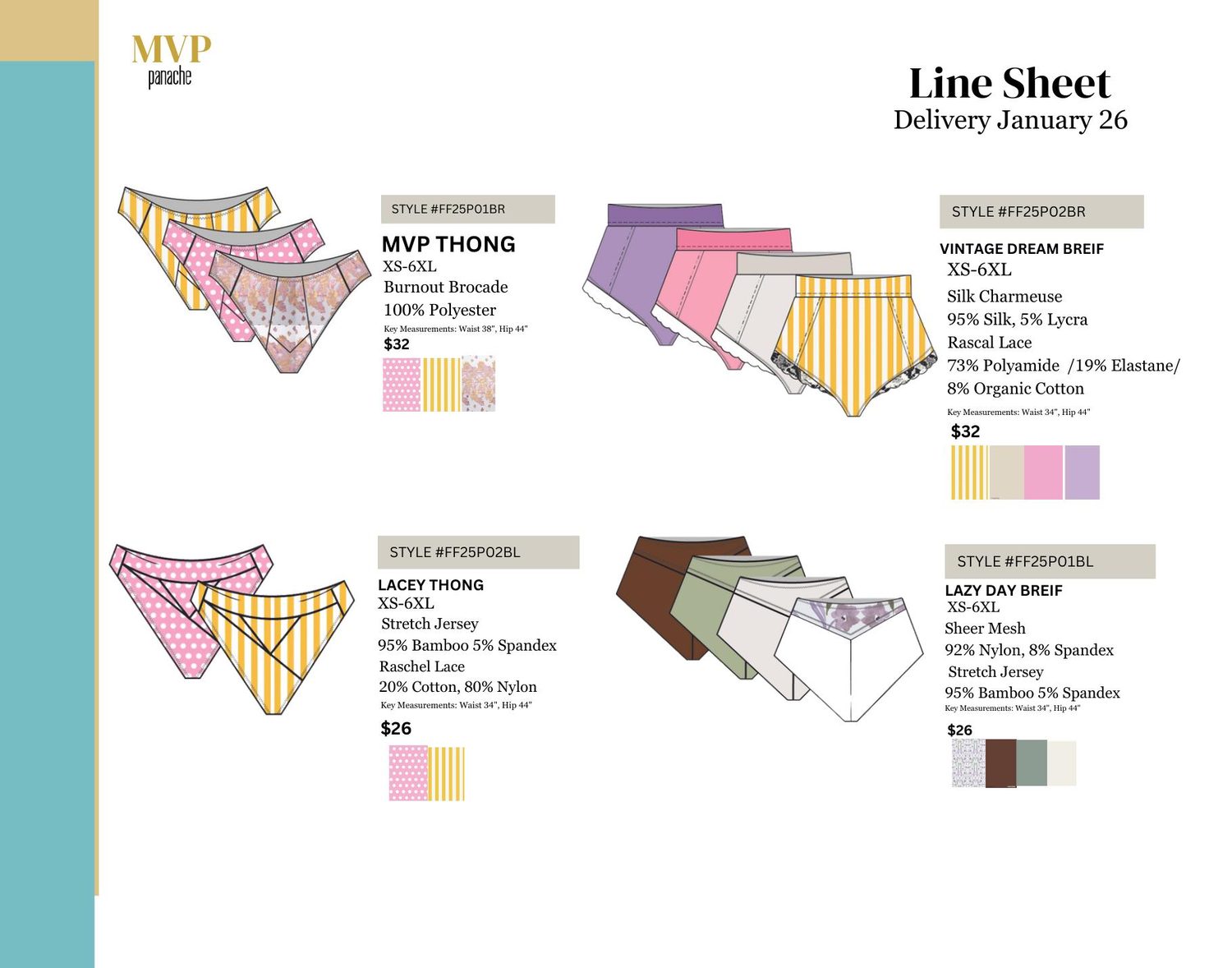 Line Sheet &mdash; Season 2, bottoms and thongs