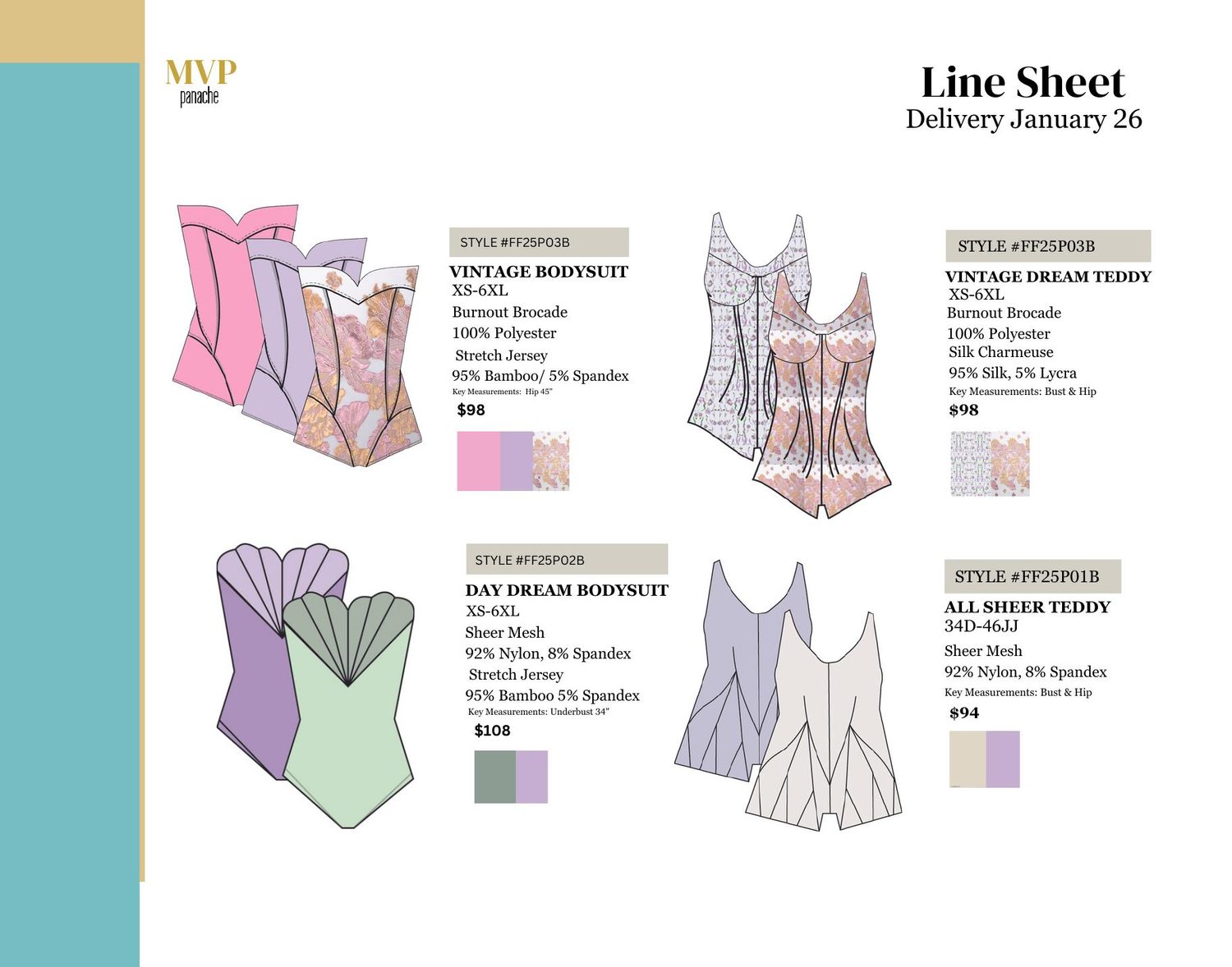 Line Sheet &mdash; Season 2, bodysuits