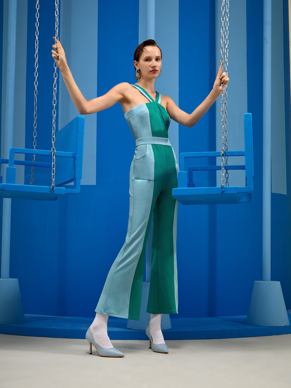 Colorblock satin jumpsuit