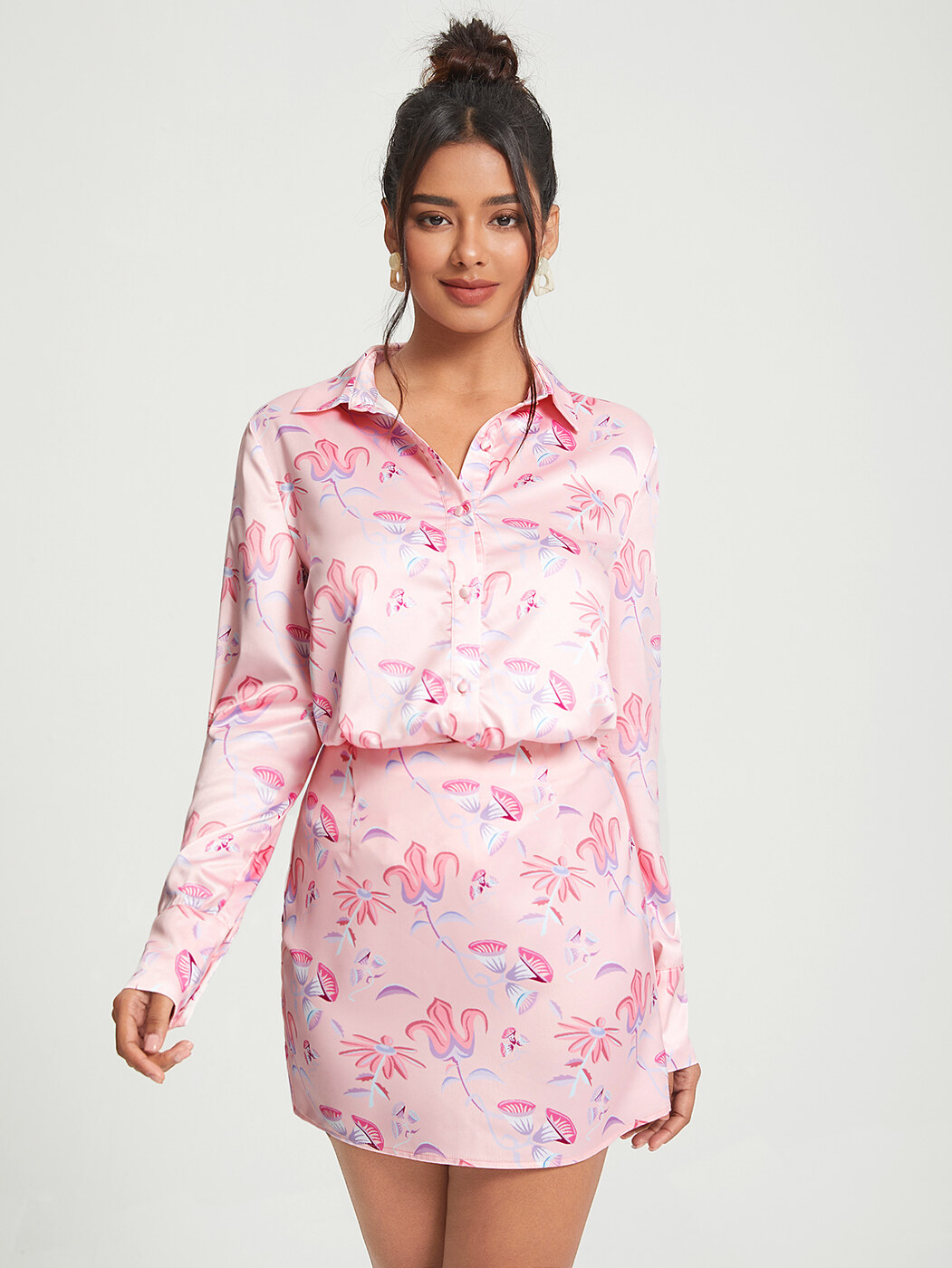 Floral print shirt dress