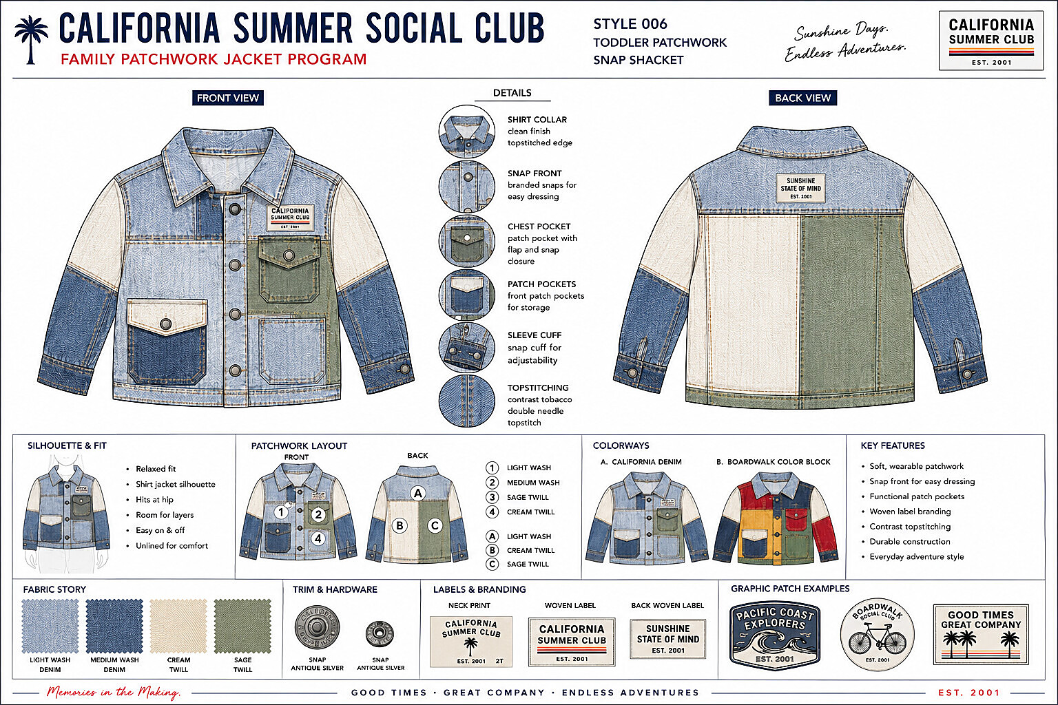Style 006 — Toddler Patchwork Snap Shacket spec board