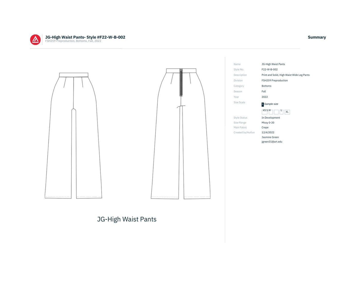 Style Summary &mdash; JG-High Waist Pants, F22-W-B-002