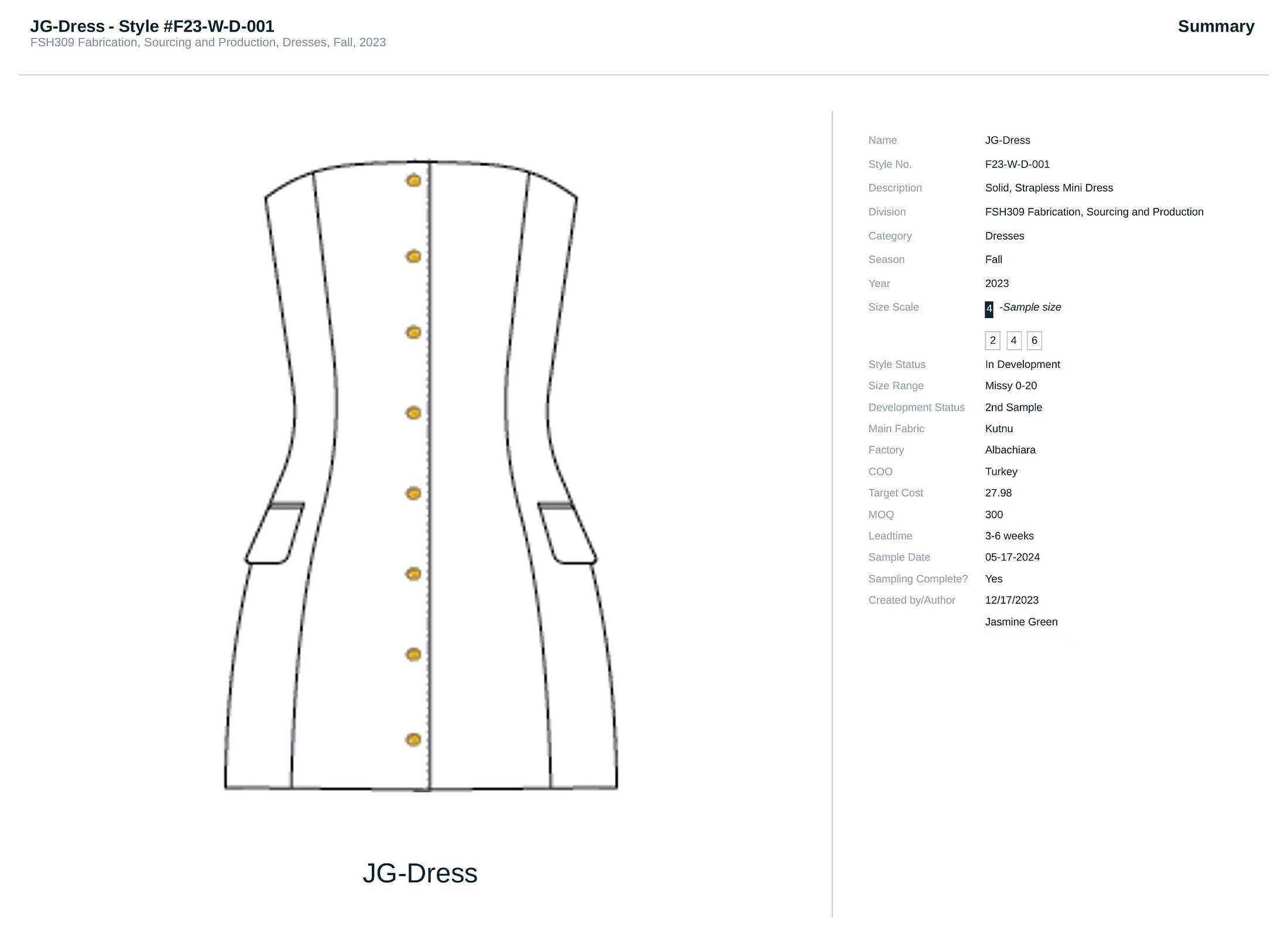JG-Dress style summary, Style F23-W-D-001, solid strapless mini dress
