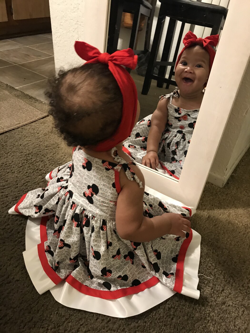 Matching cherry print dresses for baby and toddler