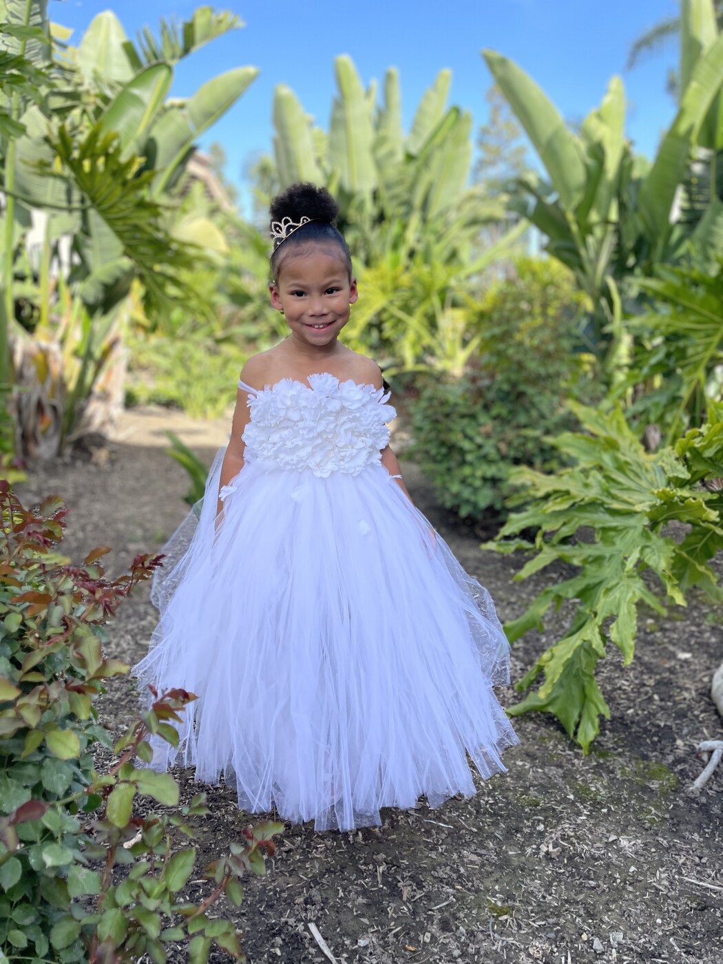 Custom white and lavender tulle party dress