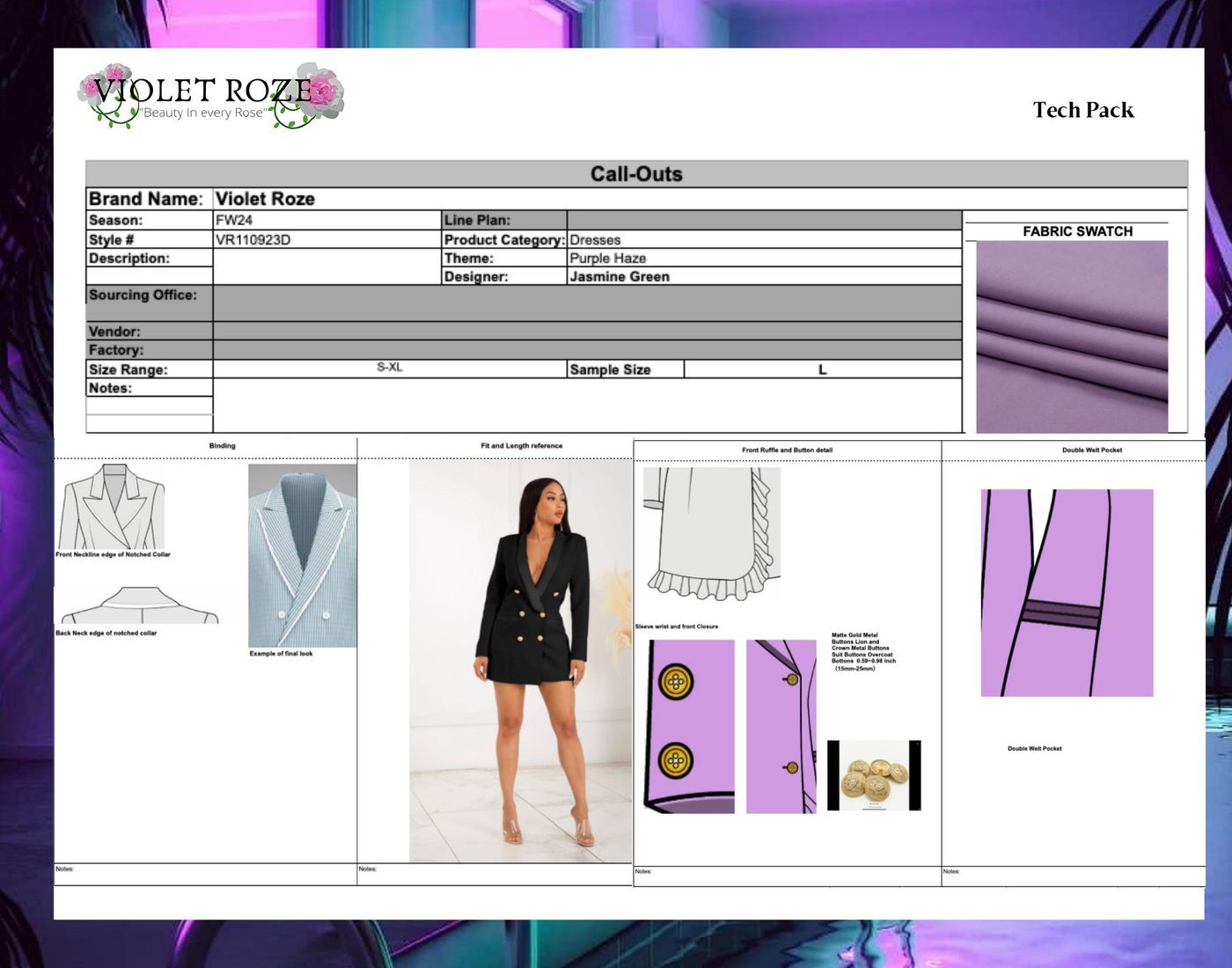 Tech pack &mdash; grading and construction detail