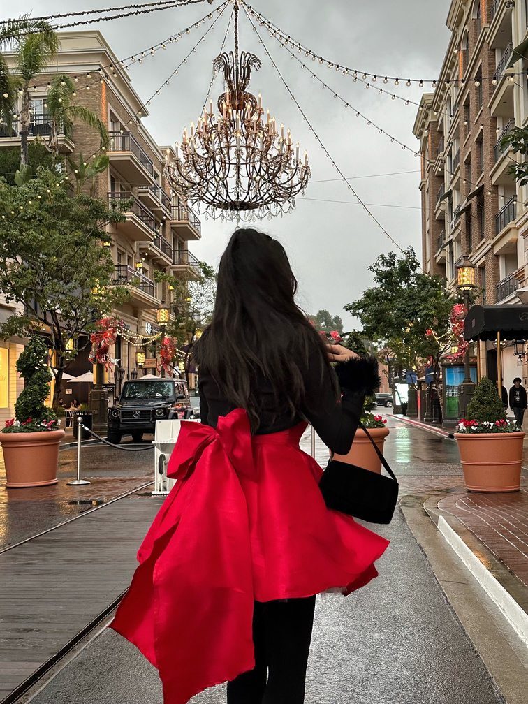 Custom red gown, back view